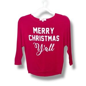 Moa Moa Girls Merry Christmas Y’all Graphic Shirt Red Size Small Holiday Top
